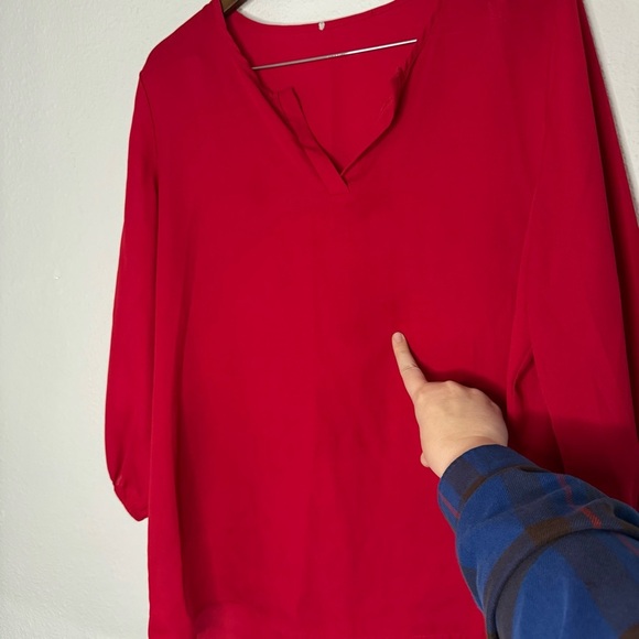 Talbots Red Latern Bubble Sleeve Neck Blouse Size XL Curved Hem - Picture 9 of 11